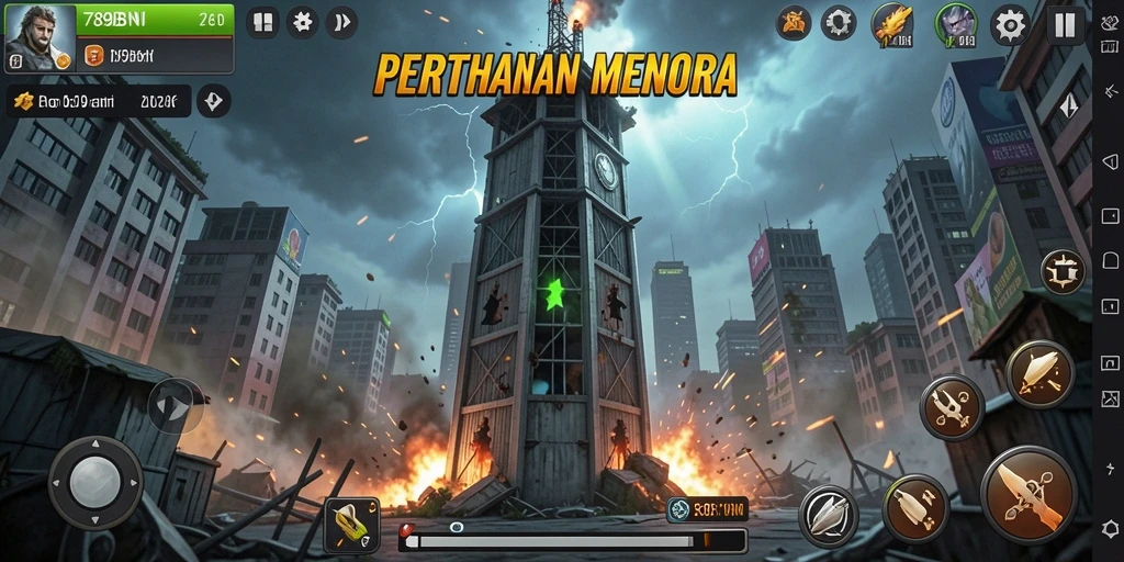 Tangkapan layar yang menampilkan aksi pertahanan menara di 789BNI.