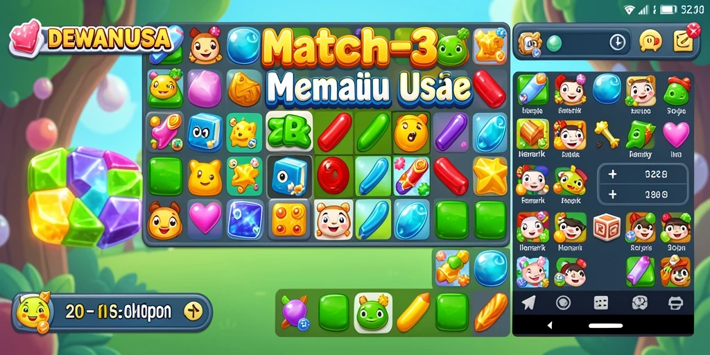 Tangkapan layar gameplay DEWANUSA dengan kombinasi permata yang menarik.