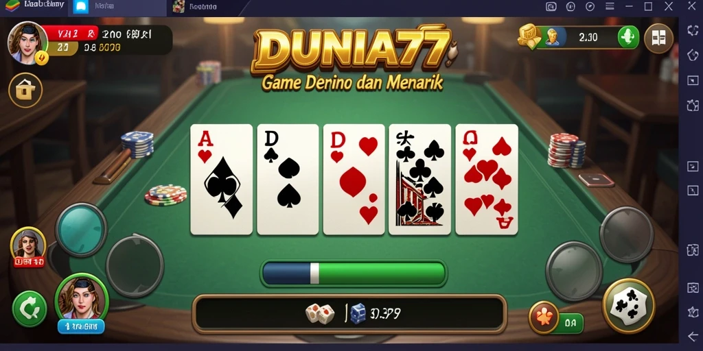 Tampilan seru gameplay DUNIA77 yang menampilkan kartu domino.