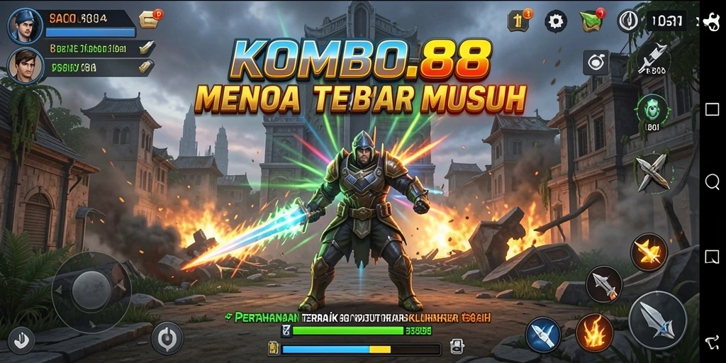 Screenshot KOMBO88 menampilkan aksi menara pertahanan yang seru.