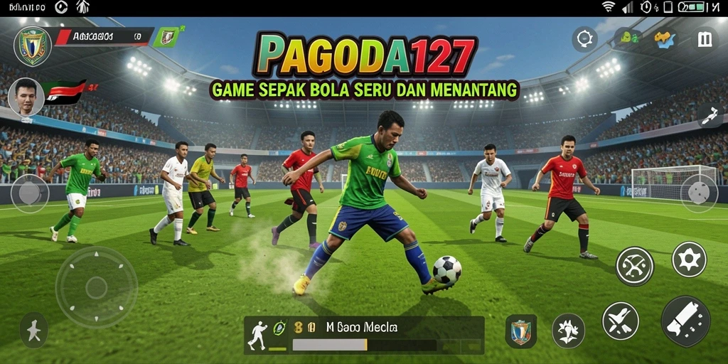 Screenshot utama PAGODA127 menampilkan aksi seru dalam pertandingan sepak bola.