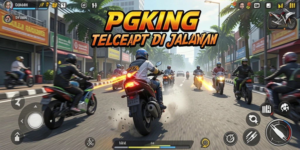 Screenshot PGKING menampilkan aksi balapan motor yang seru dan mendebarkan.