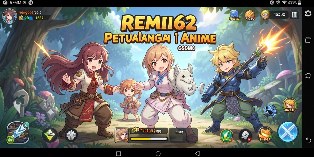 Screenshot utama REMI62 menampilkan aksi pertarungan yang mendebarkan di dunia anime.