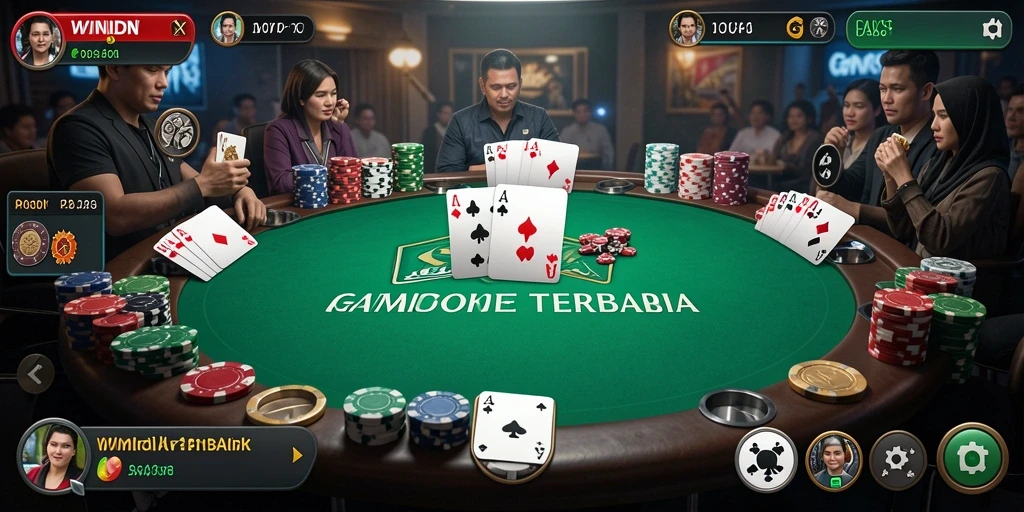 Screenshot gameplay yang menampilkan suasana Poker yang mendebarkan.