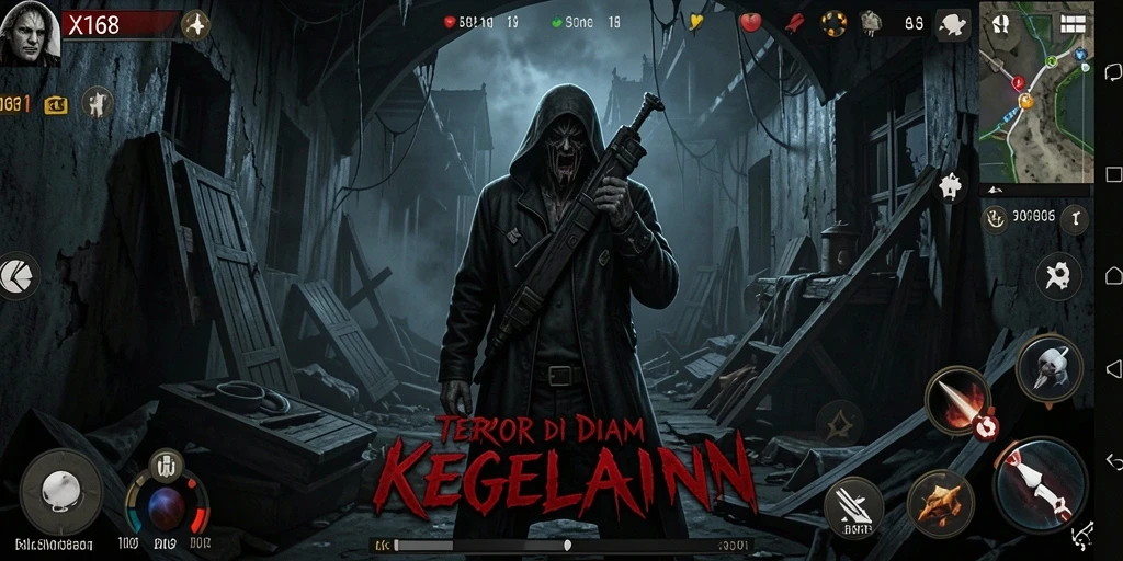 Screenshot menampilkan karakter yang terjebak dalam situasi menegangkan di dalam dunia horror.